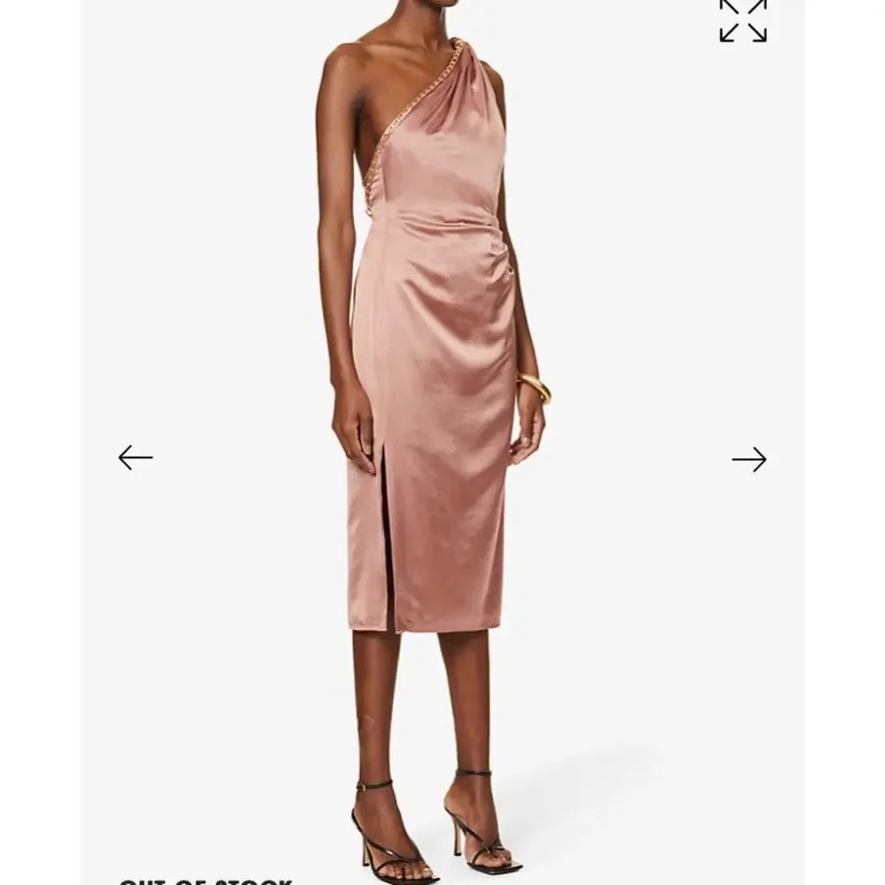 REISS Adaline One-shoulder draped satin dress - Picture 4 of 14